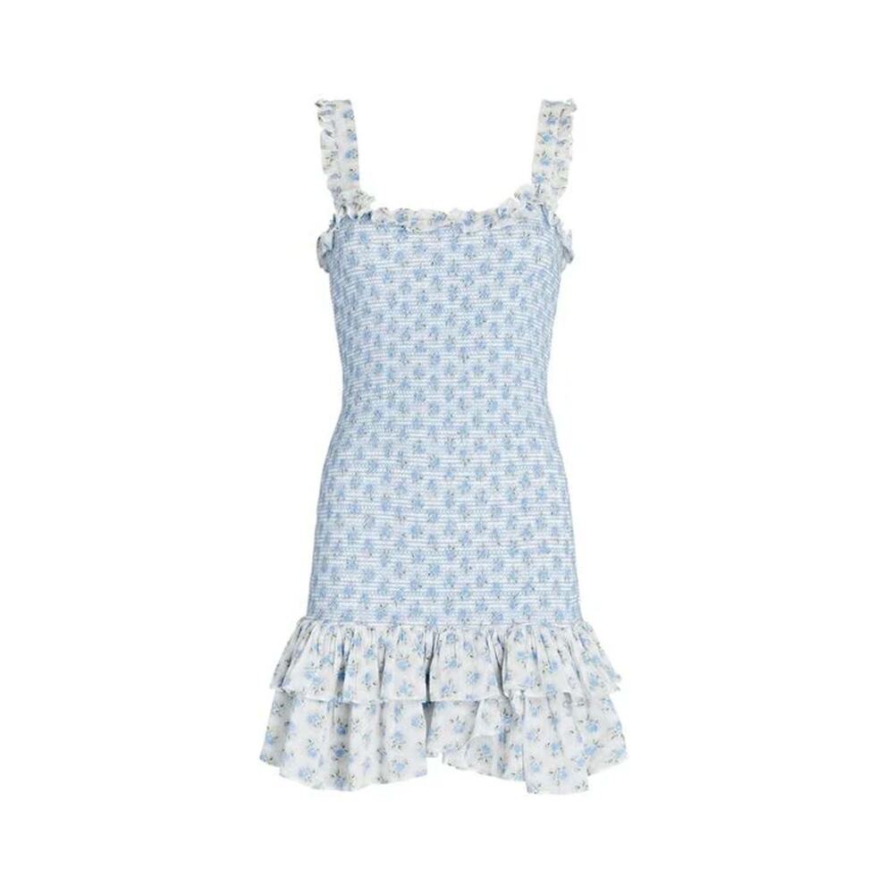 LOVESHACKFANCY Breyer Ruffle Mini Dress Powder Blue – Size M – EUC - Picture 2 of 9